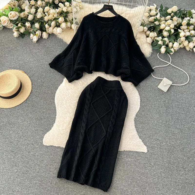 Fashion Women Sweater High Waist Skirt Set - Uniqwear