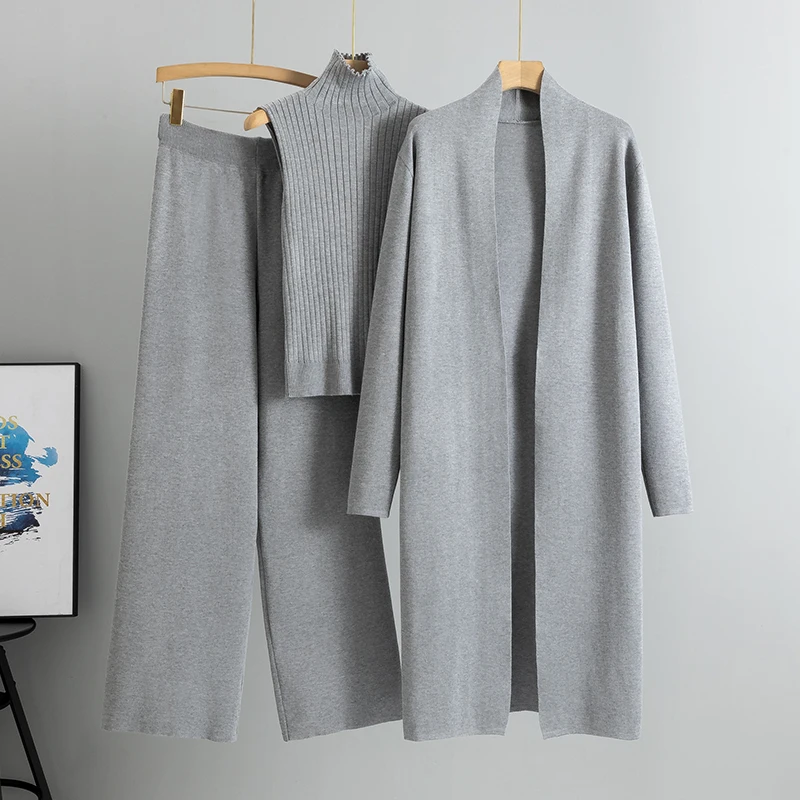 3 Piece Women Cardigan Tracksuits Knitted Pant Set - Uniqwear