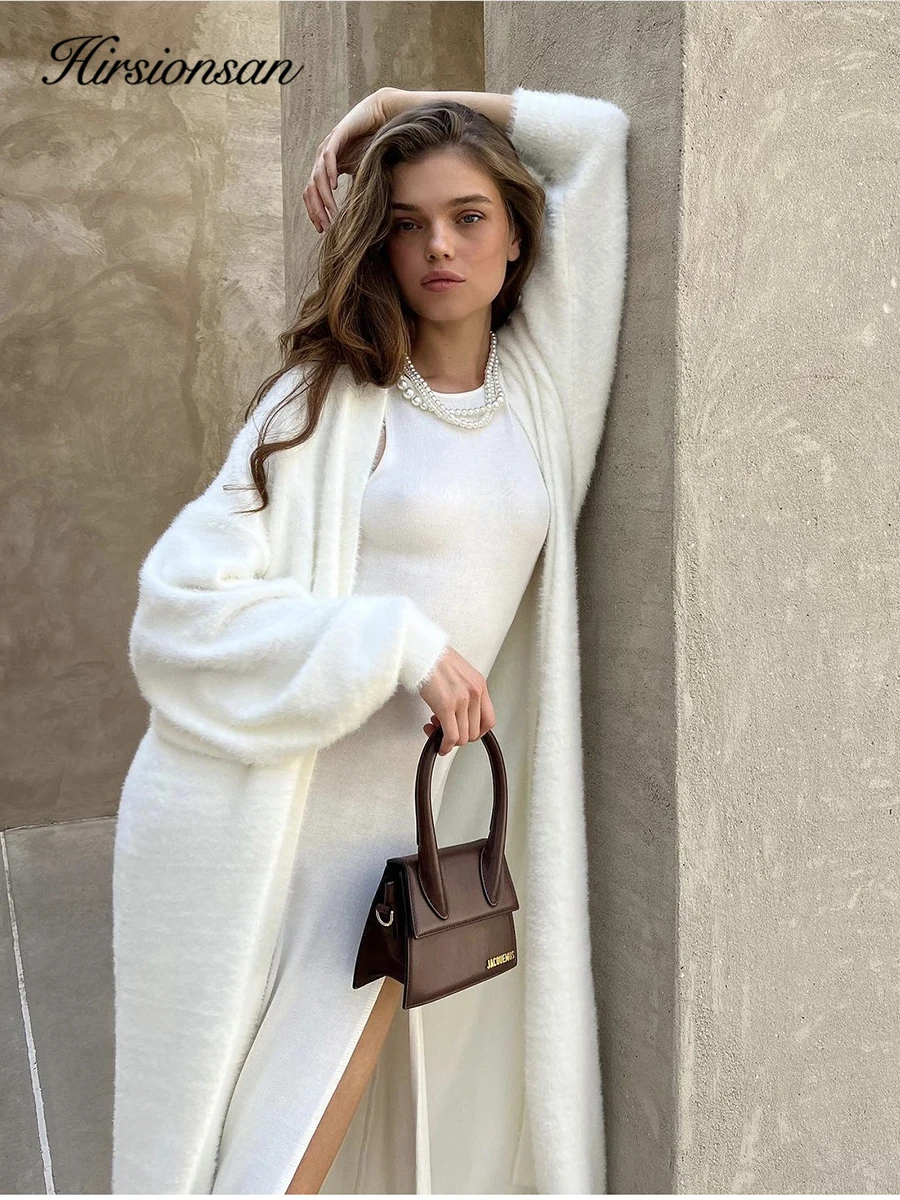 Soft Knitted Set Casual Long Cardigan with Vest Midi Dress - Uniqwear