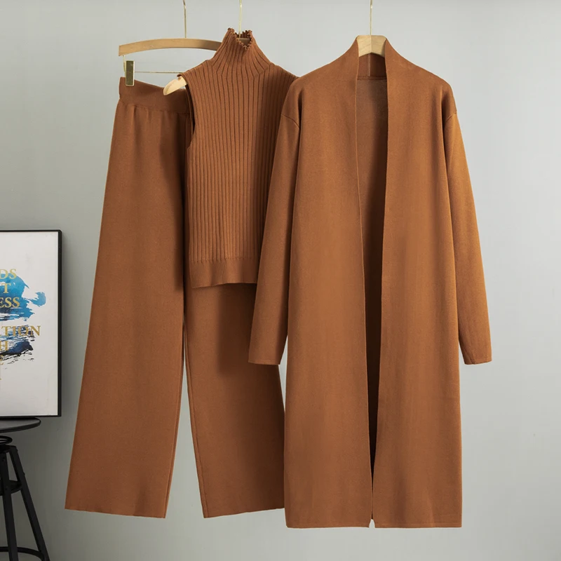 3 Piece Women Cardigan Tracksuits Knitted Pant Set - Uniqwear