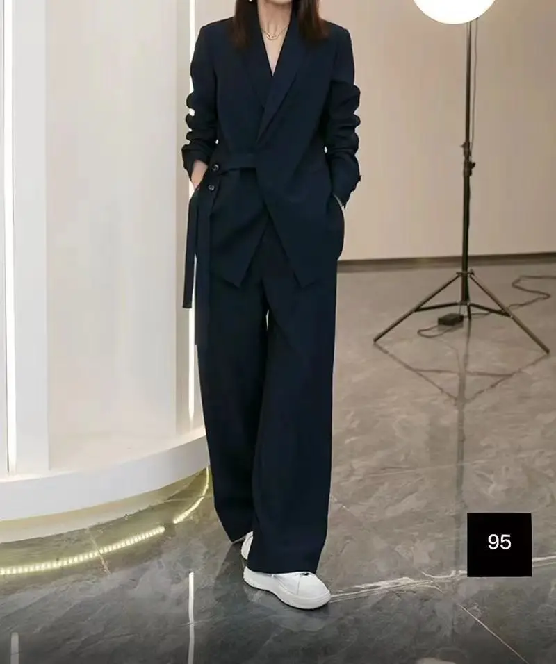 Women's Suit Elegant Loose Blazers Wide Leg Pants - Uniqwear