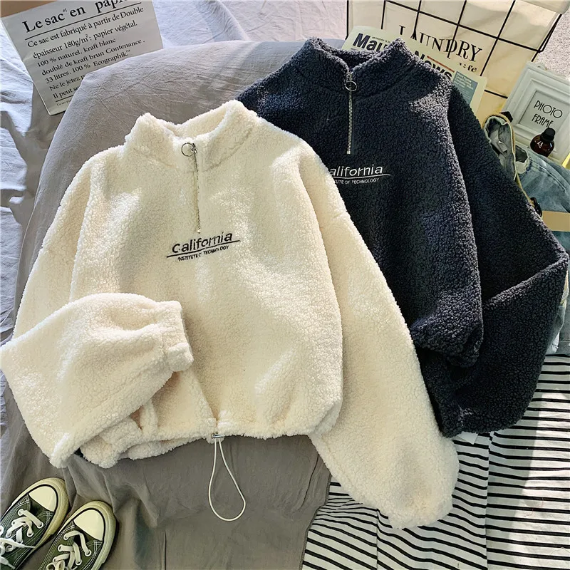 Women Stand Neck Fleece Cropped Sweatshirt - Uniqwear