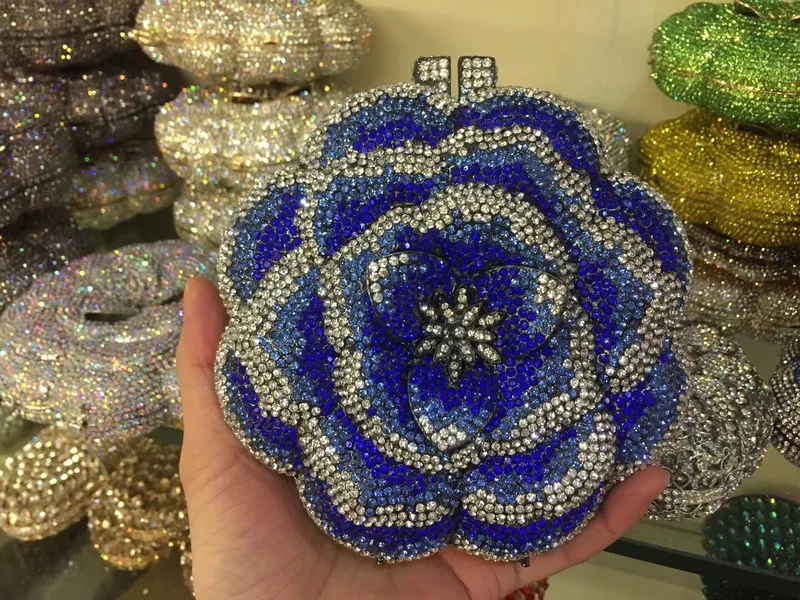 Rose Flower Rhinestones Evening Clutches Women - Uniqwear