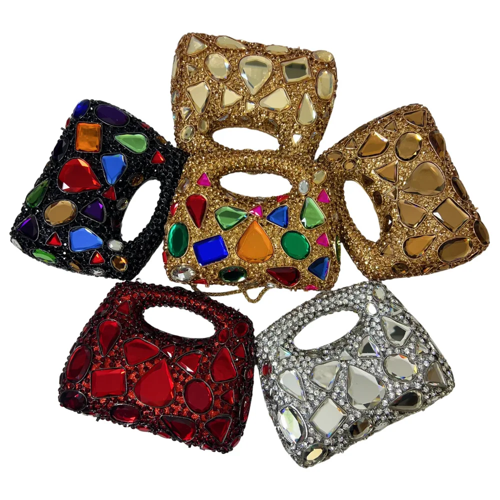 Women Gold Crystal Clutch Purse Gems Evening Bags - Uniqwear