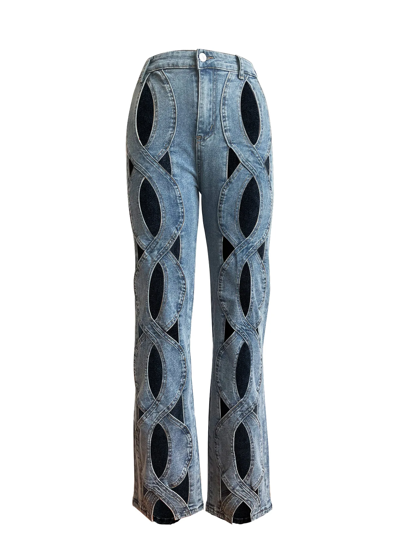 Women Vintage Cutout Straight Denim Pants - Uniqwear
