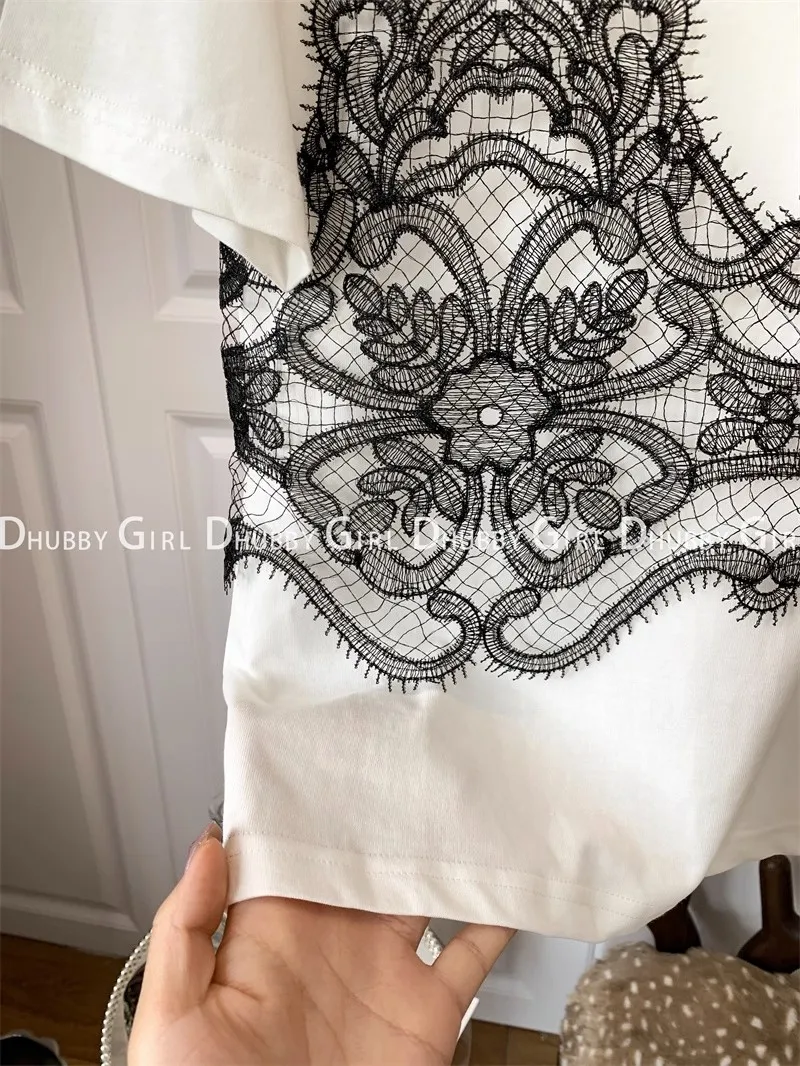 Tshirts Women Fake Two Piece Chest Lace Stitching - Uniqwear
