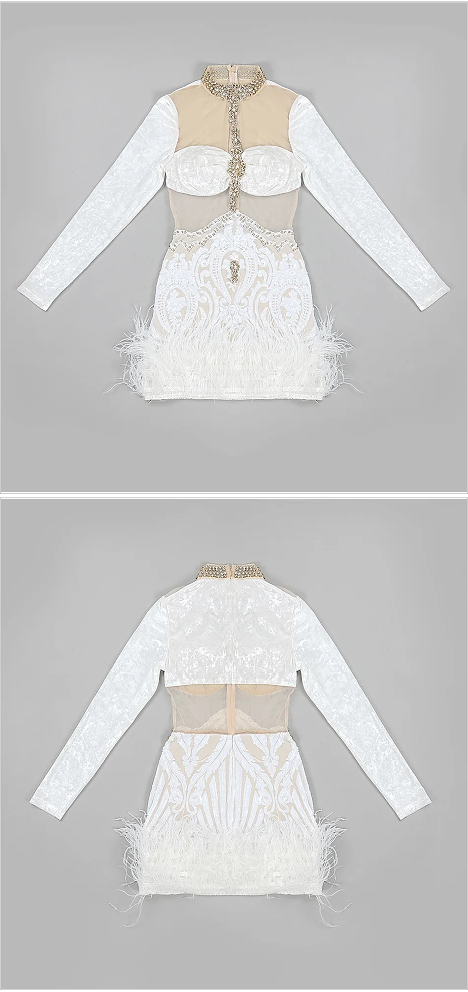 Luxury Diamond Beaded Feather Dress - Uniqwear