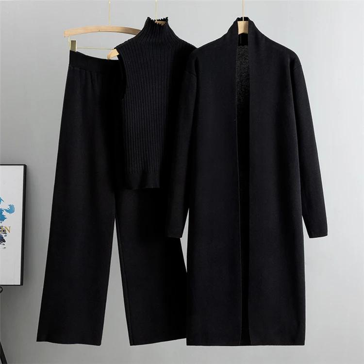 3 Piece Women Cardigan Tracksuits Knitted Pant Set - Uniqwear