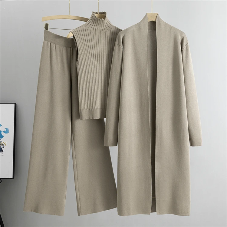 3 Piece Women Cardigan Tracksuits Knitted Pant Set - Uniqwear
