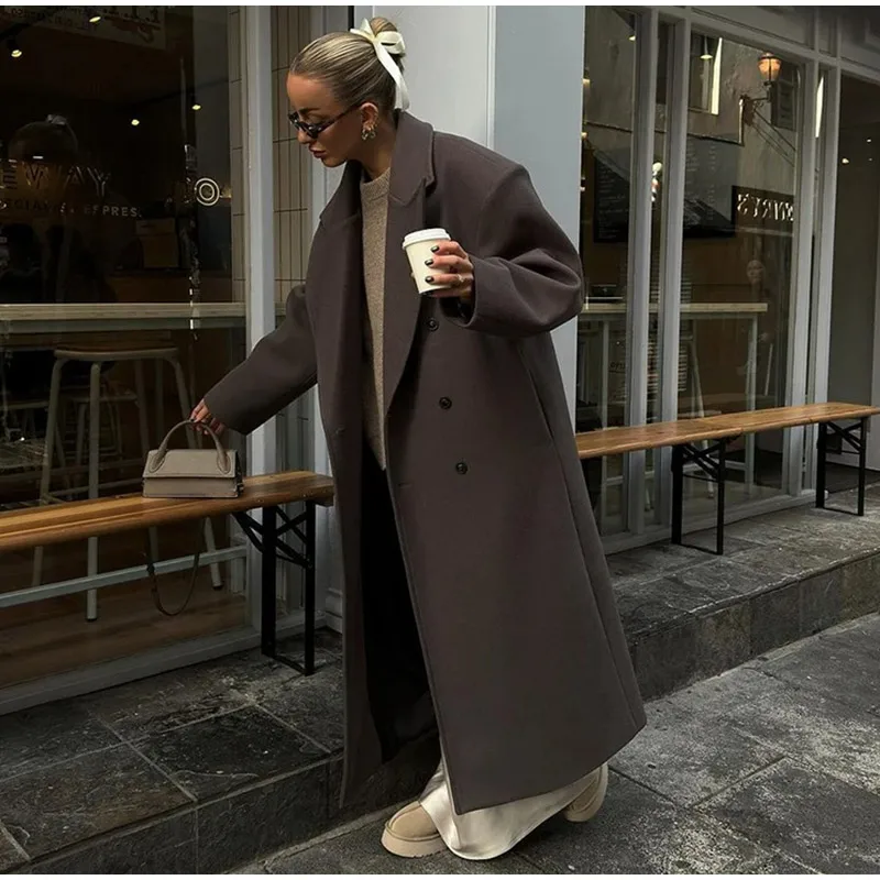 Casual Solid Double-Breasted Long Coats Women - Uniqwear