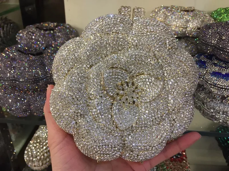 Rose Flower Rhinestones Evening Clutches Women - Uniqwear
