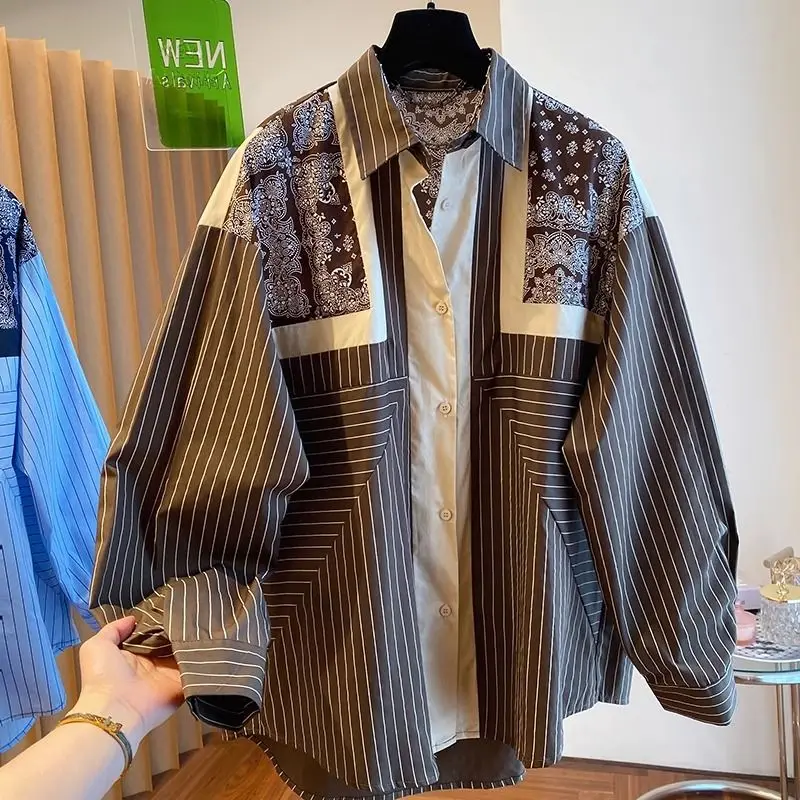 Folk Vintage Women's New Patchwork Polo Collar Shirts - Uniqwear