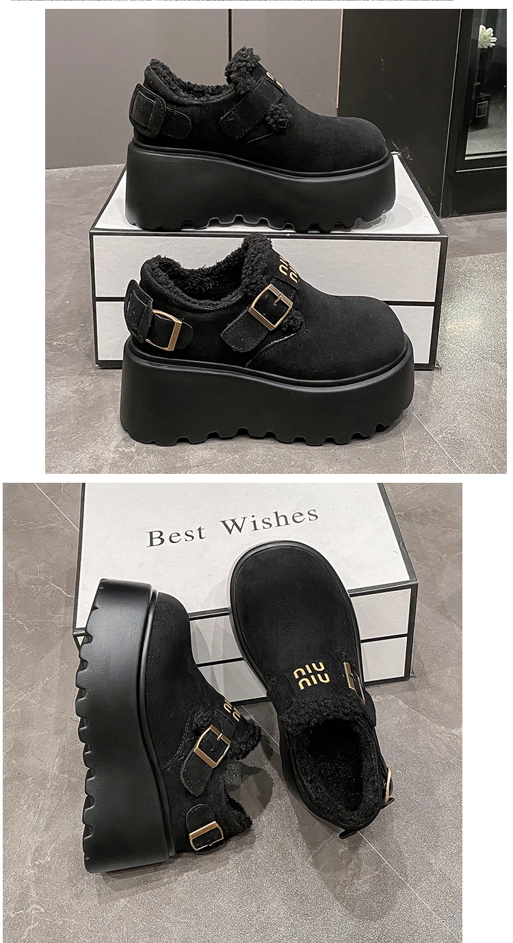 Winter Warm Fluffy Sneakers Suede Leather High Platform - Uniqwear