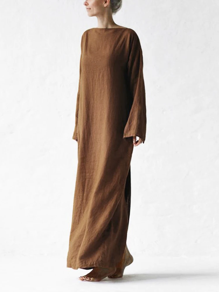 Women Casual Solid Cotton Linen Dress - Uniqwear