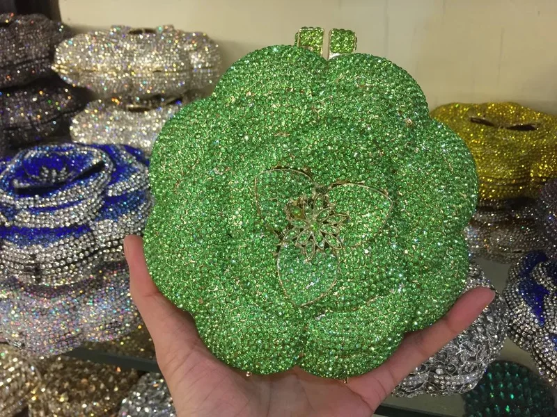 Rose Flower Rhinestones Evening Clutches Women - Uniqwear