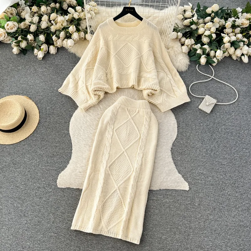 Fashion Women Sweater High Waist Skirt Set - Uniqwear