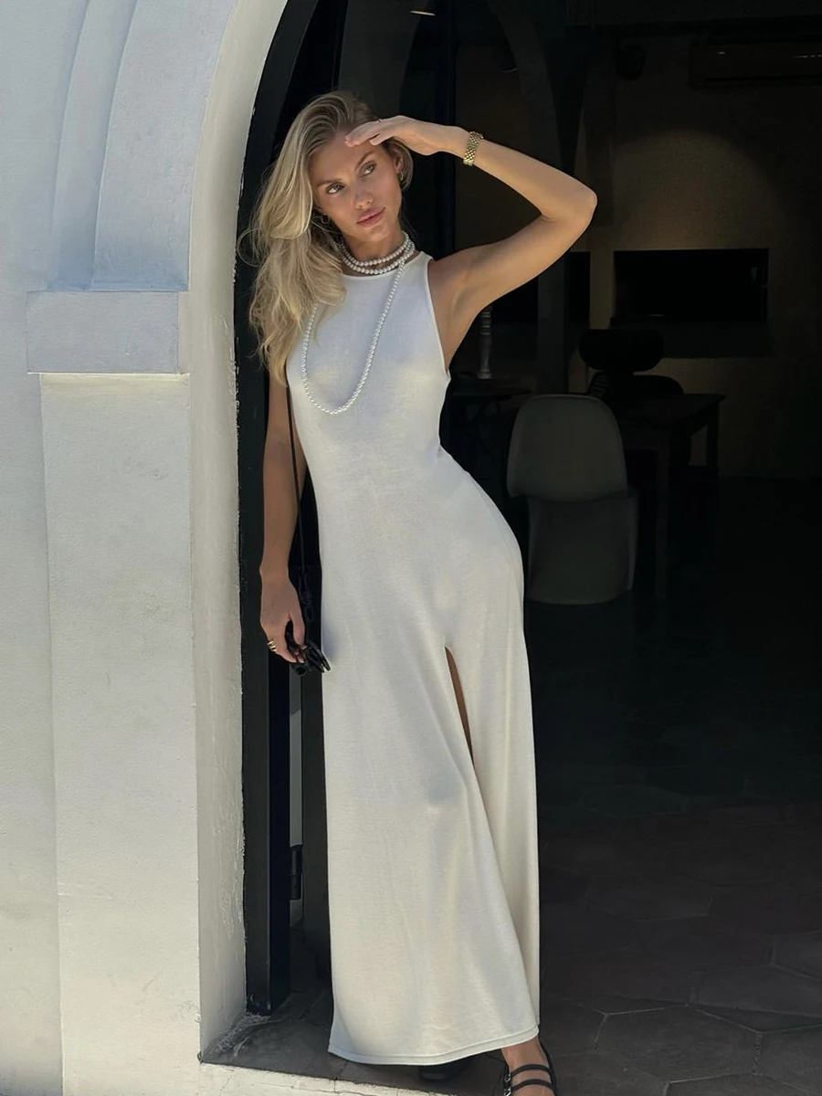 Soft Knitted Set Casual Long Cardigan with Vest Midi Dress - Uniqwear