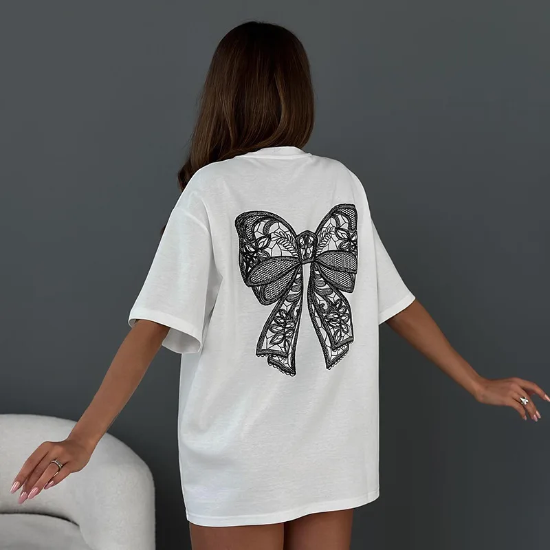 Simple Style Casual Bow Short-Sleeved T-shirt - Uniqwear