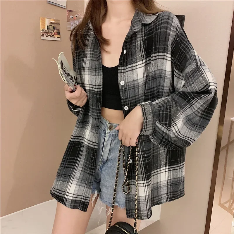 Plaid Shirt Women Autumn Long Sleeve Top - Uniqwear