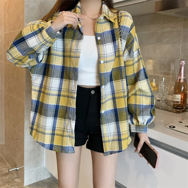 Plaid Shirt Women Autumn Long Sleeve Top - Uniqwear
