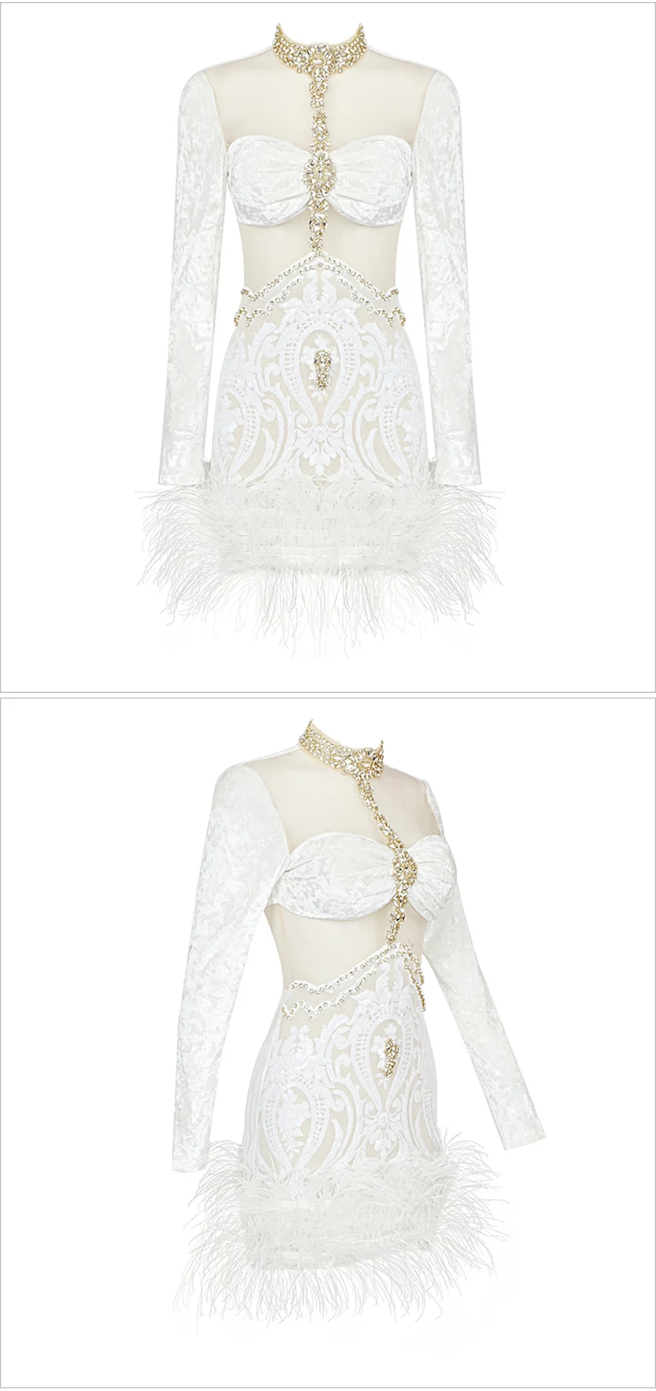 Luxury Diamond Beaded Feather Dress - Uniqwear