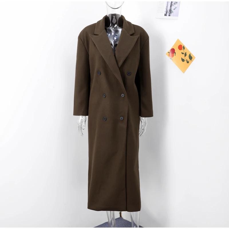 Casual Solid Double-Breasted Long Coats Women - Uniqwear