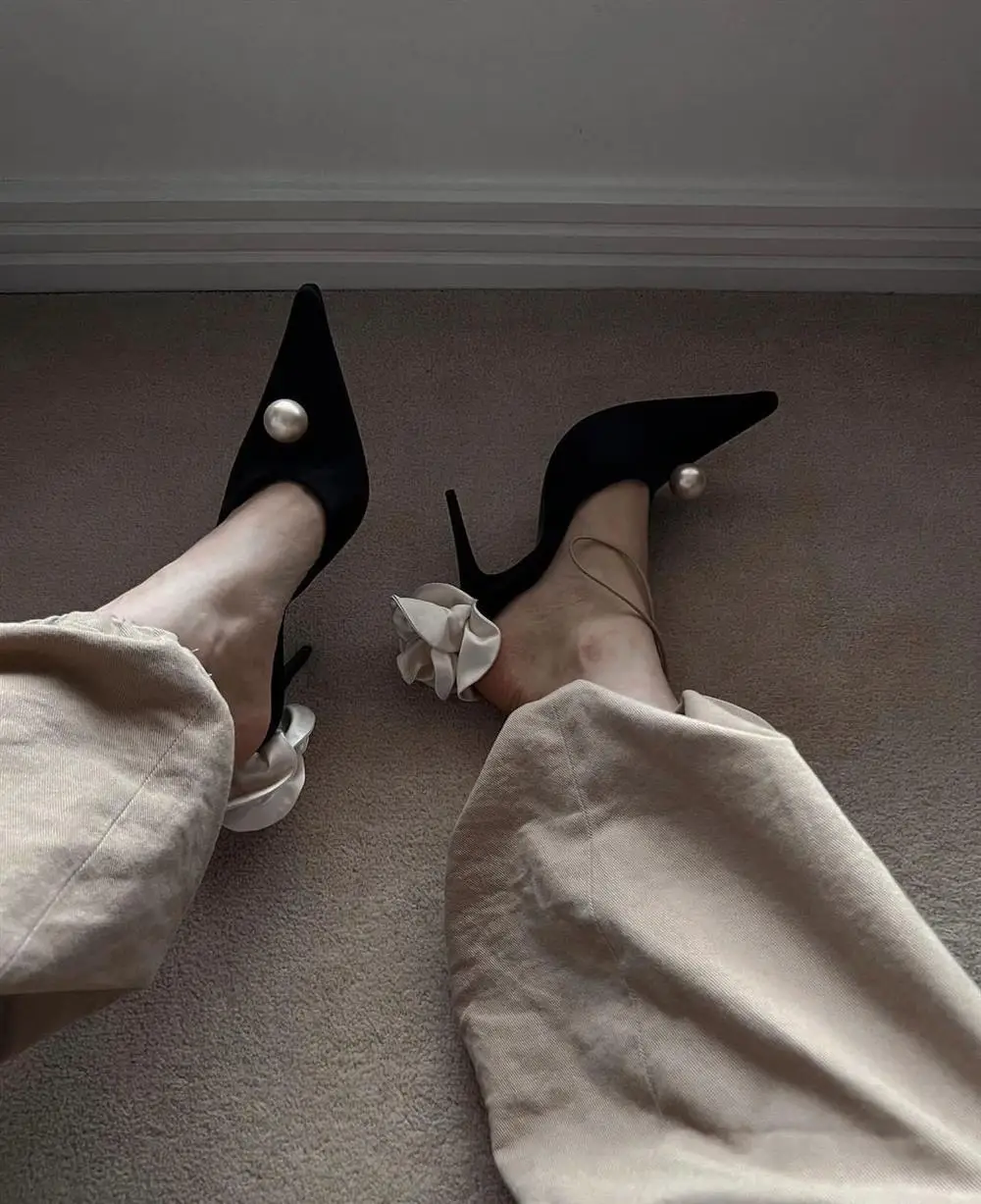 New Pointed Pearl Flower Stiletto Heel Sandals - Uniqwear