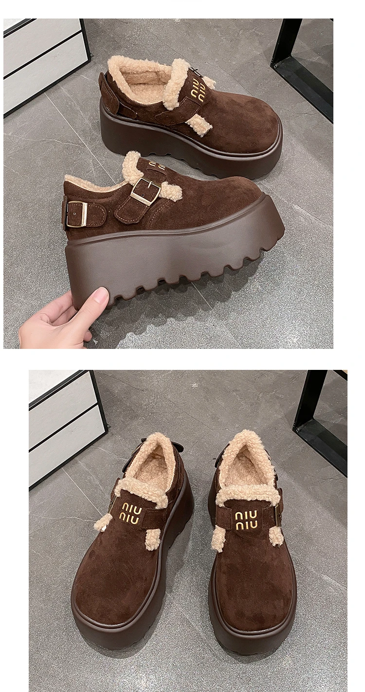 Winter Warm Fluffy Sneakers Suede Leather High Platform - Uniqwear