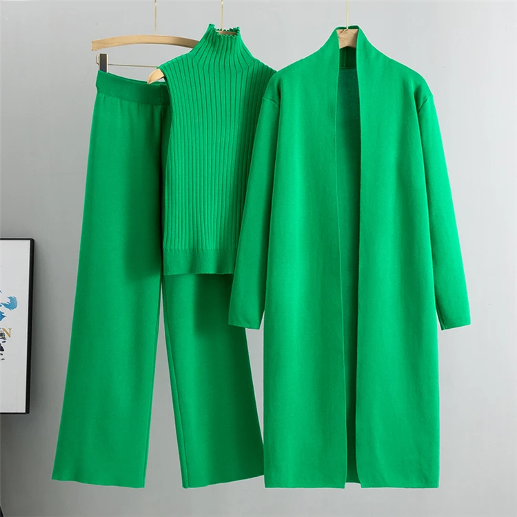 3 Piece Women Cardigan Tracksuits Knitted Pant Set - Uniqwear