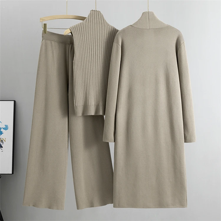 3 Piece Women Cardigan Tracksuits Knitted Pant Set - Uniqwear