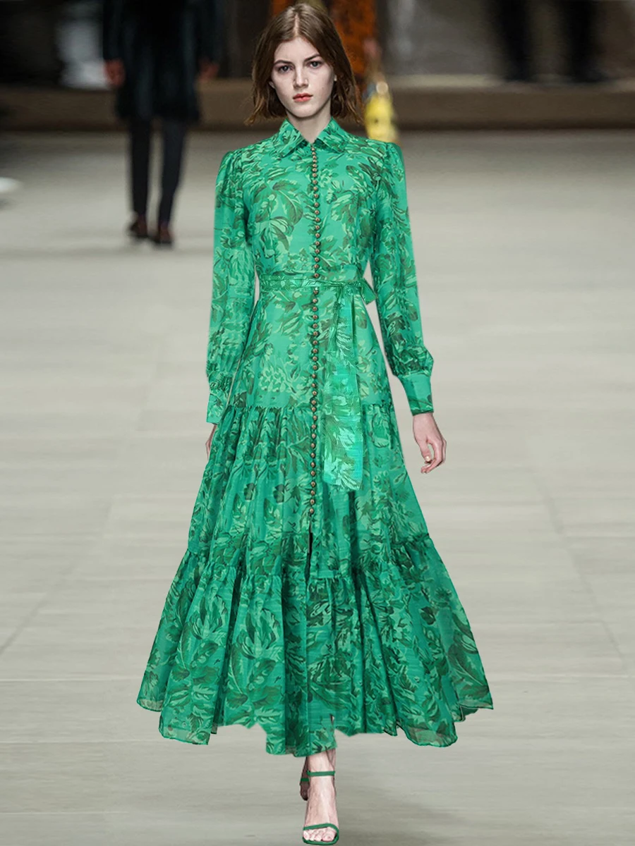 Runway Designer Summer Spring Orange Printed Maxi Dress - Uniqwear