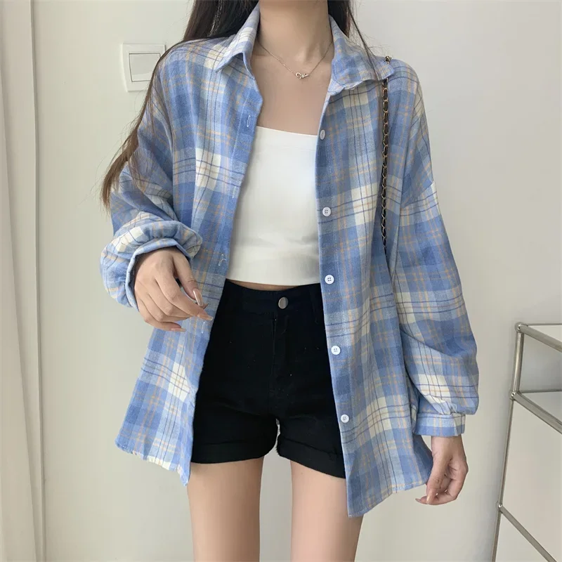 Plaid Shirt Women Autumn Long Sleeve Top - Uniqwear