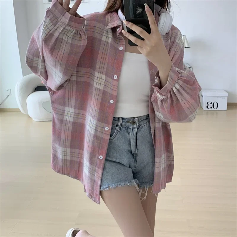 Plaid Shirt Women Autumn Long Sleeve Top - Uniqwear