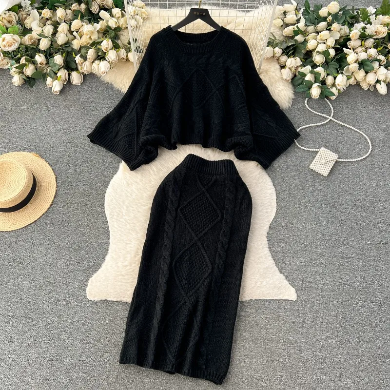 Fashion Women Sweater High Waist Skirt Set - Uniqwear