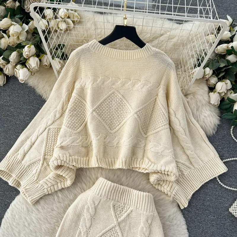 Fashion Women Sweater High Waist Skirt Set - Uniqwear
