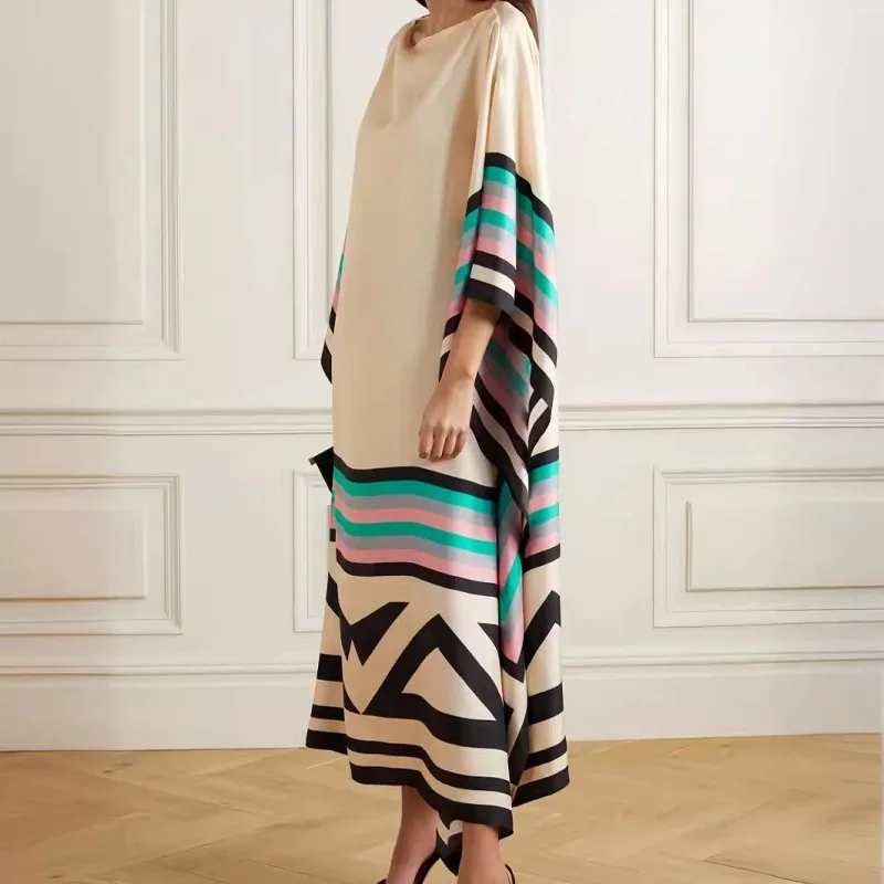 Candy Stripe Print Patchwork Kaftan Dresses Women - Uniqwear