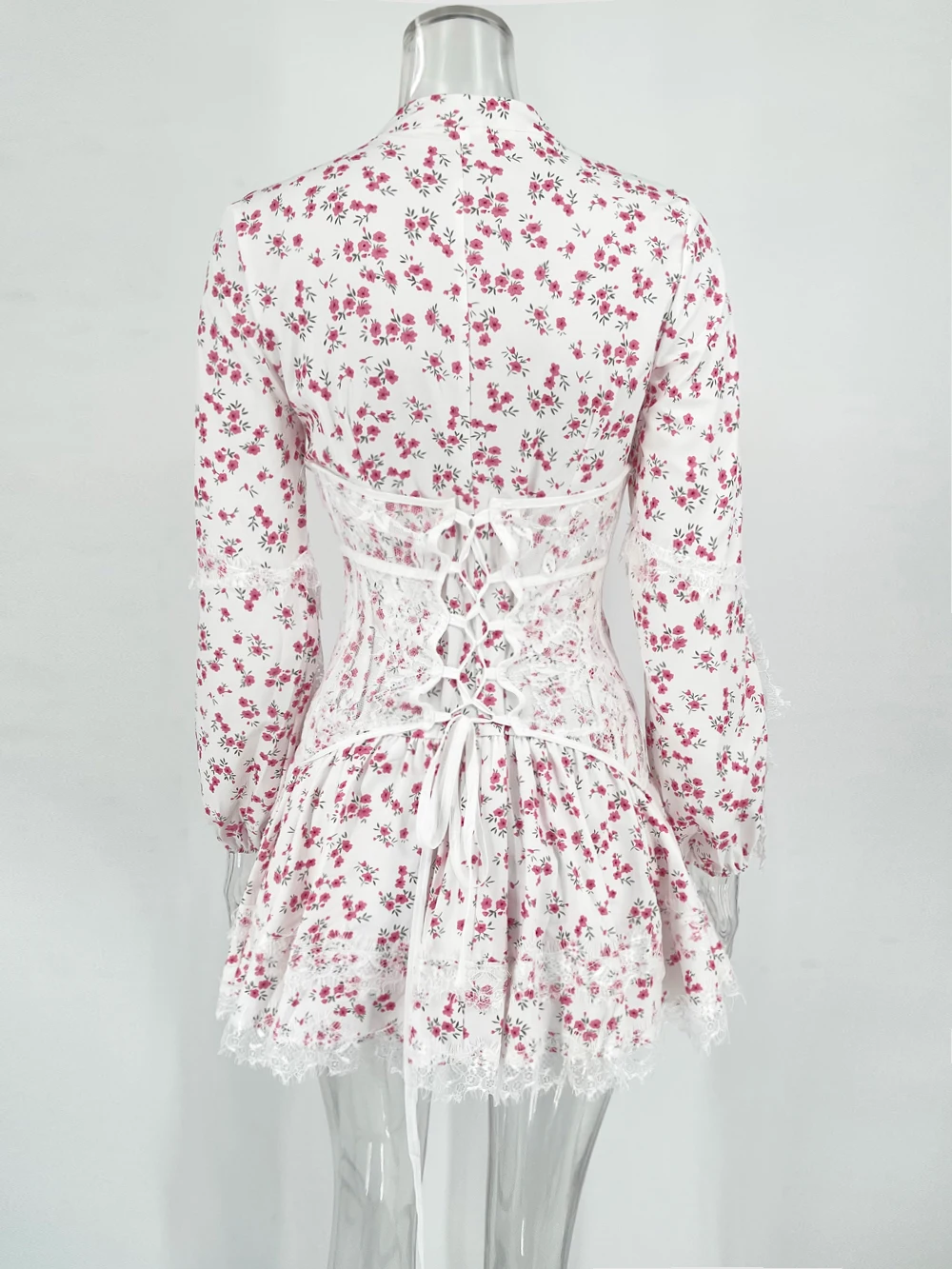 V-Neck Printed Mini Lace Dress - Uniqwear