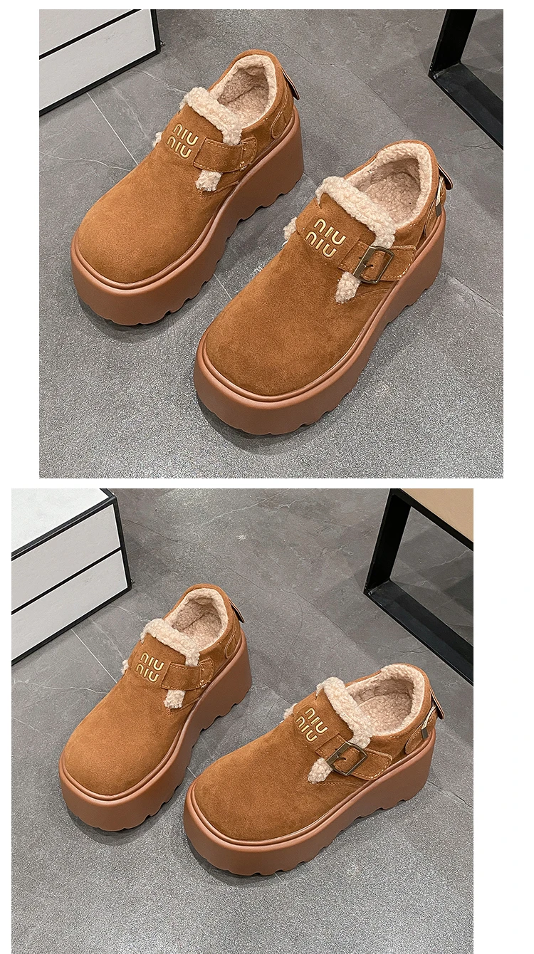 Winter Warm Fluffy Sneakers Suede Leather High Platform - Uniqwear