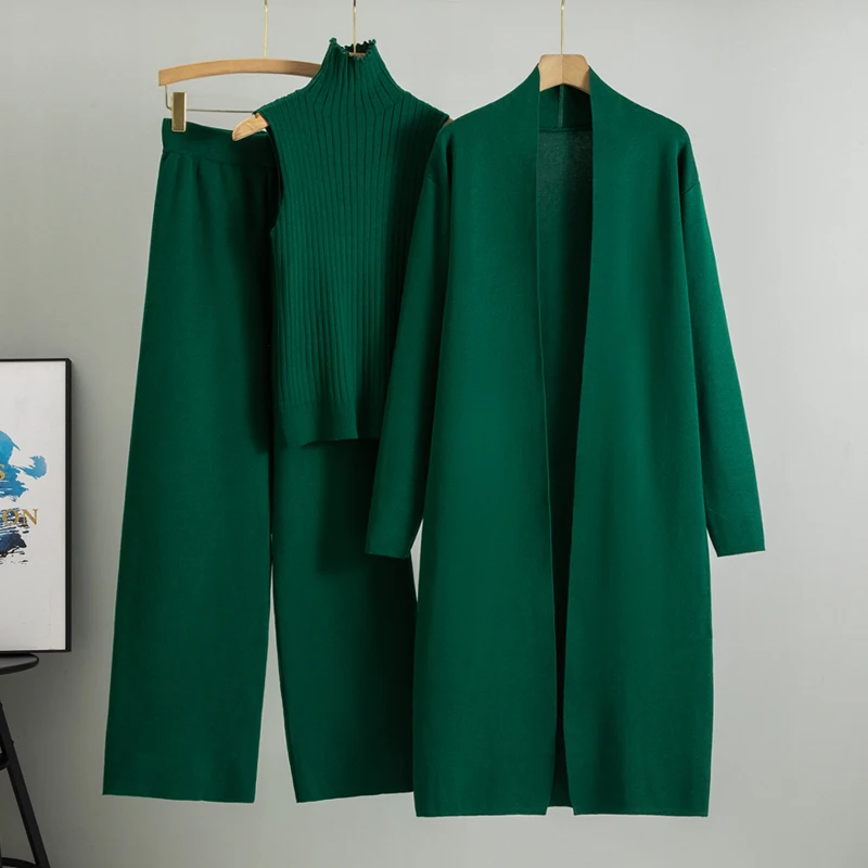 3 Piece Women Cardigan Tracksuits Knitted Pant Set - Uniqwear