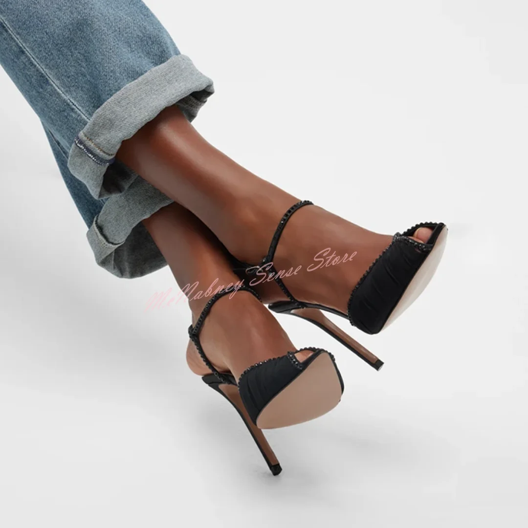 Buckles Straps Thin High Heels Solid Crystal Pumps Women - Uniqwear