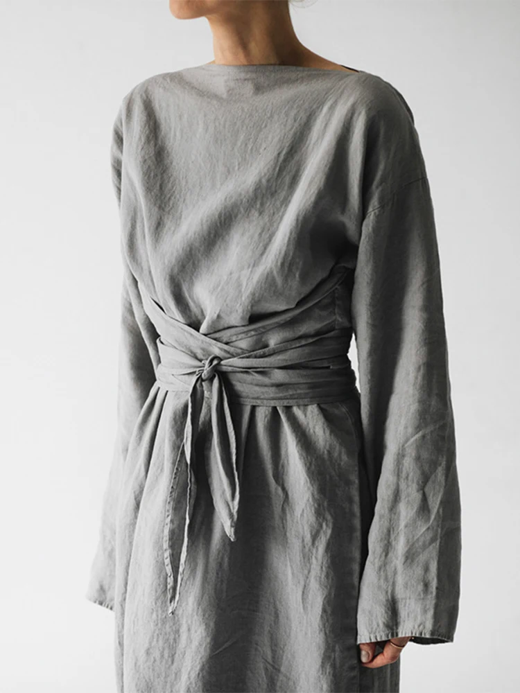 Women Casual Solid Cotton Linen Dress - Uniqwear