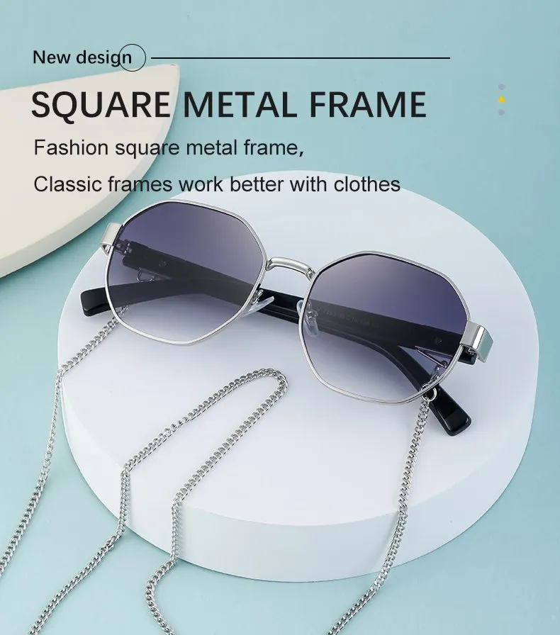 Polygon Sunglasses Women With Chain - Uniqwear