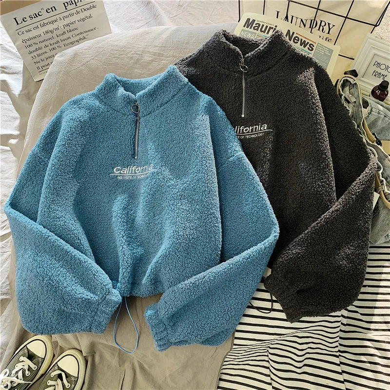 Women Stand Neck Fleece Cropped Sweatshirt - Uniqwear