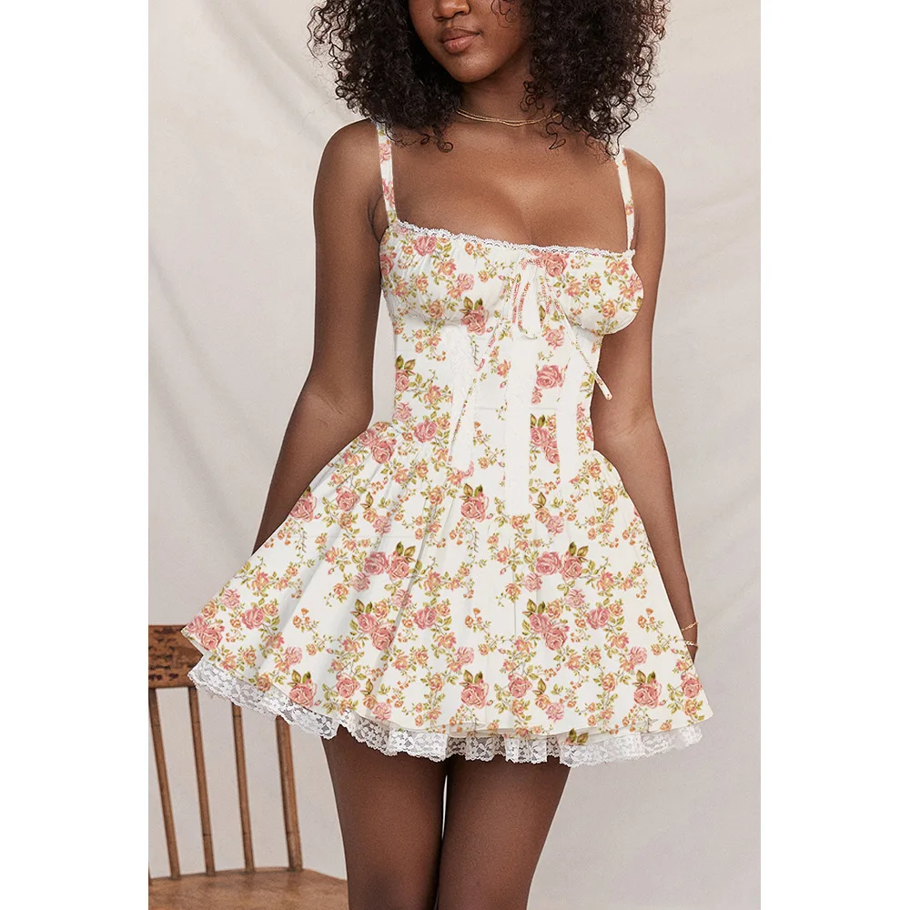 Sexy Lace Print Mini Dress - Uniqwear