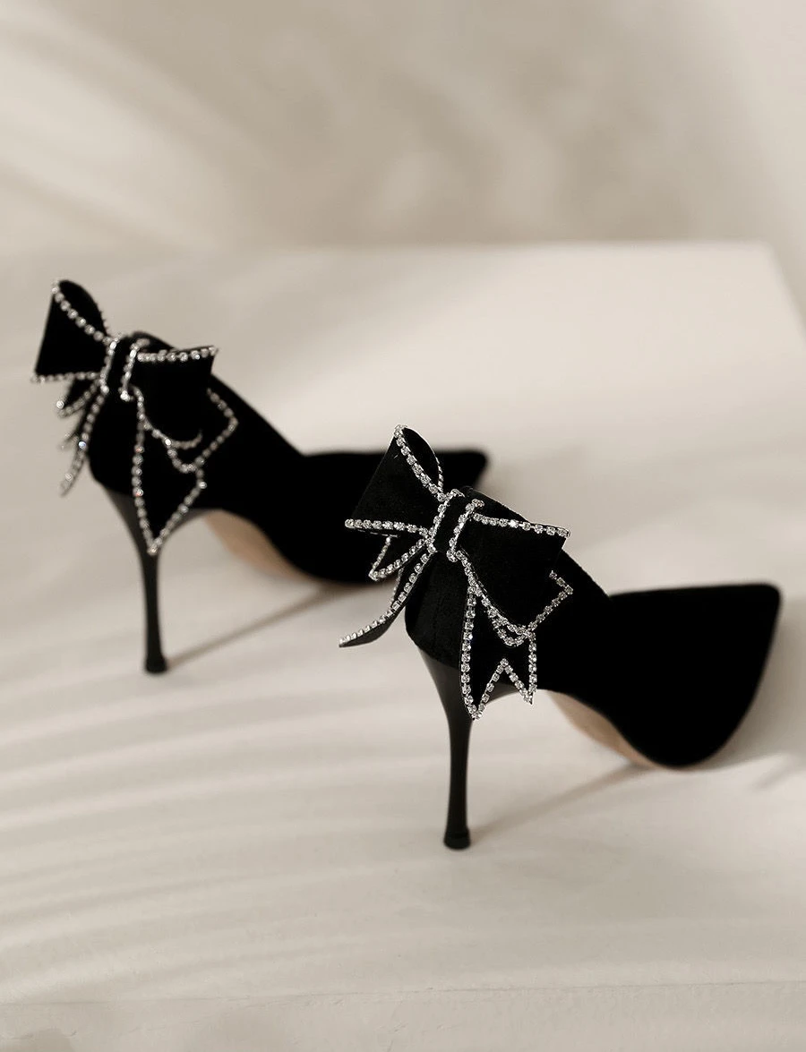 High Heels With Bow Rhinestone Crystals Stiletto - Uniqwear