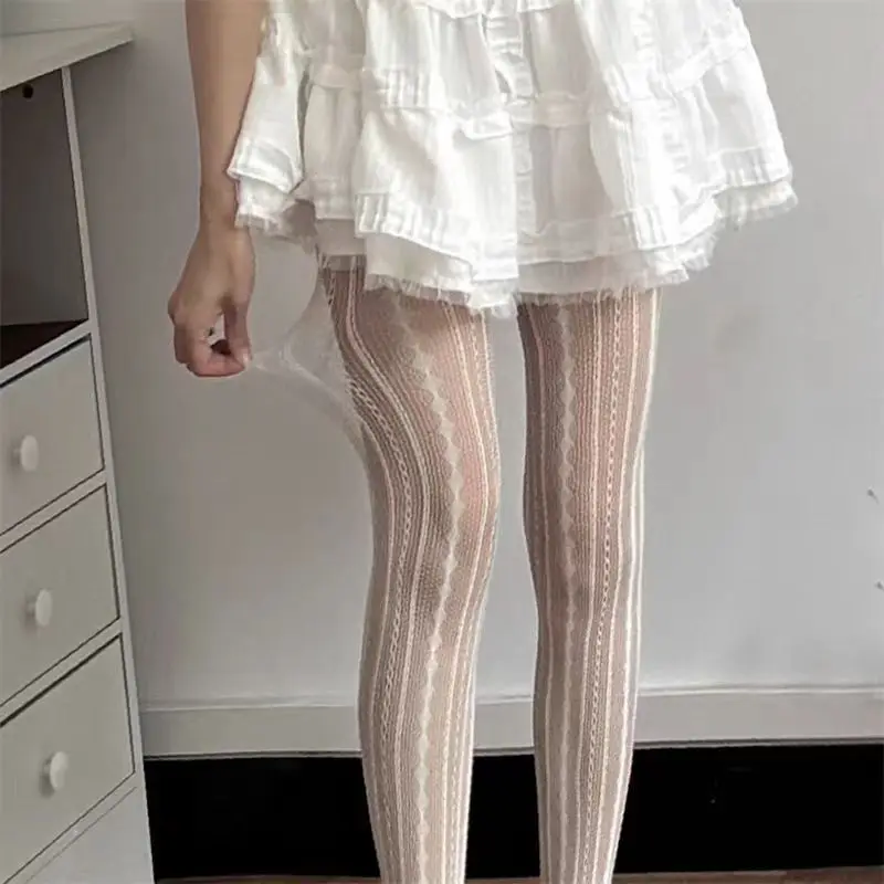 Stripes and Lace Fishnet Tights Woman - Uniqwear