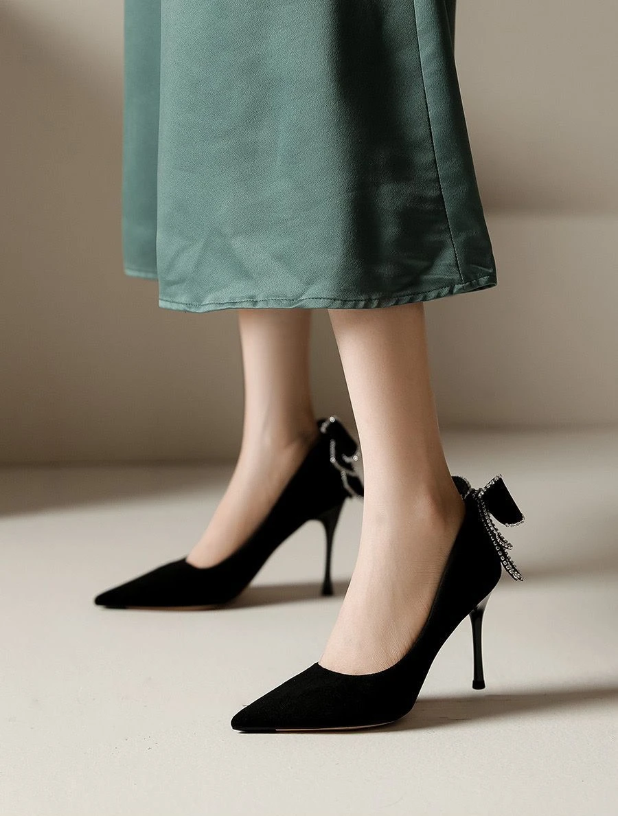 High Heels With Bow Rhinestone Crystals Stiletto - Uniqwear