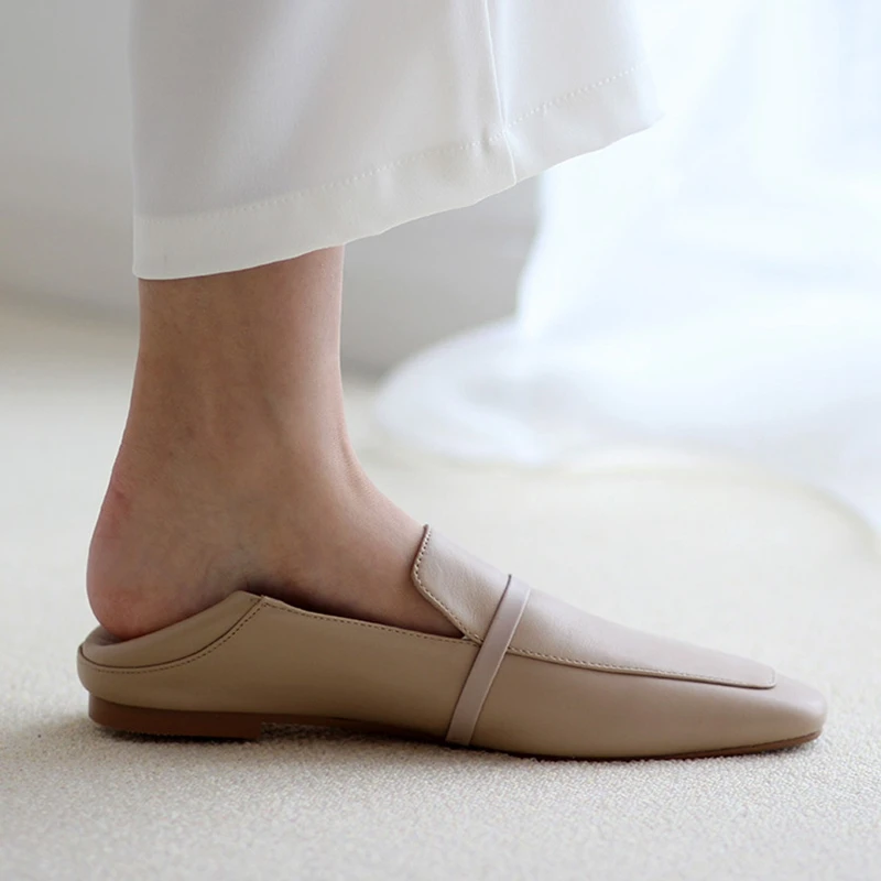 Cow Leather Square Toe Women Flats - Uniqwear