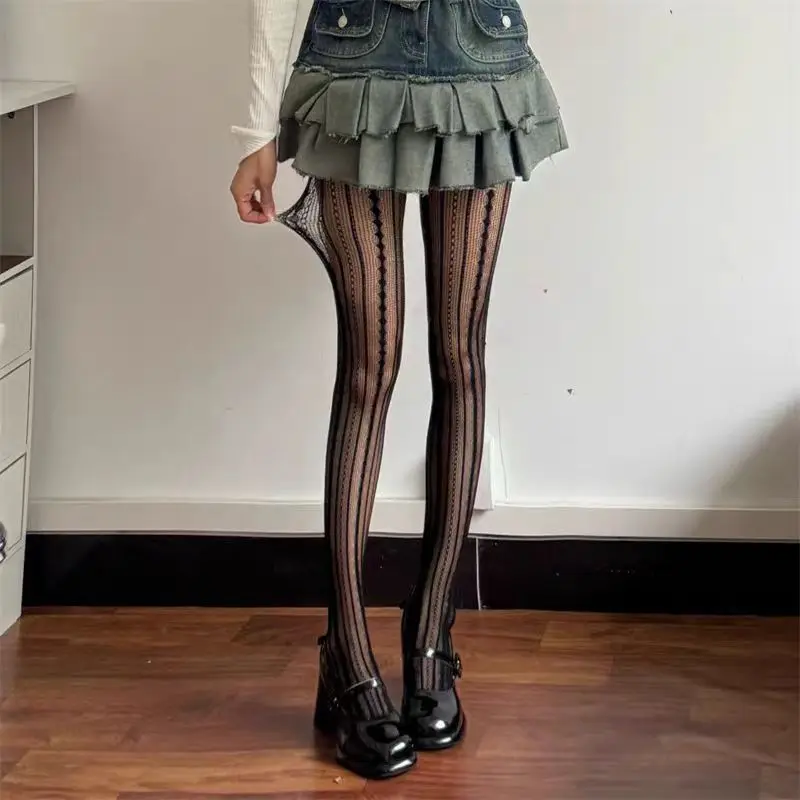Stripes and Lace Fishnet Tights Woman - Uniqwear