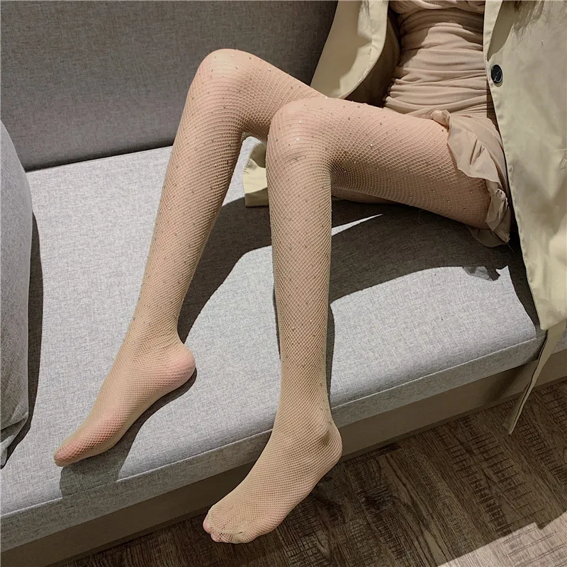 Female Rhinestone Mesh Nylon Shiny Tights - Uniqwear